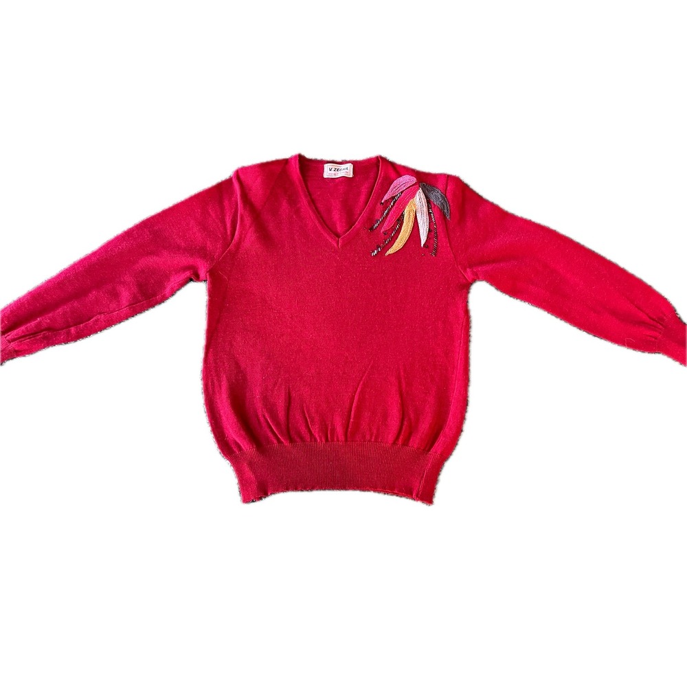 Vintage V Zegna Roberta Red V Neck Embellished Sweater Womens XS